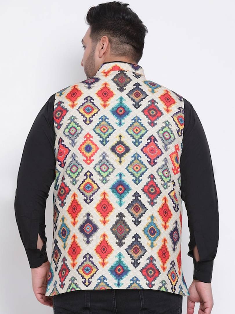 Men's Orange Viscose
 Woven Design Nehru Jackets